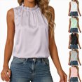 thumbnail image 1 of Mnuaqn Women's Silk Satin Tank Tops Mock Neck Camisole Dressy Sleeveless Blouse Business Casual Pleated Summer Shirts 2026 (White, L), 1 of 9