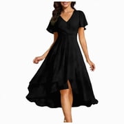 semi formal dresses walmart Lyeaa Semi Formal Dresses for Women Wedding Guest Long Sleeve Long Dress Wrap Flowy Elegant Homecoming Dress Solid Color Belted Dress Fashion Holiday