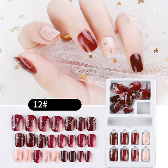 Mnycxen 24Pcs Nails Reusable Stick On Nails Press On Full Cover False ...