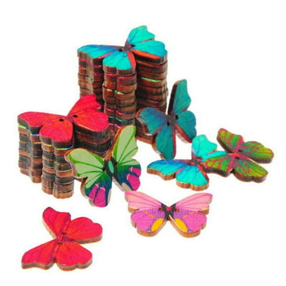 Mnycxen Home Diy 50Pcs Mixed Bulk 2 Holes Butterfly PhanTom Wooden Sewing ButTons Scrapbooking