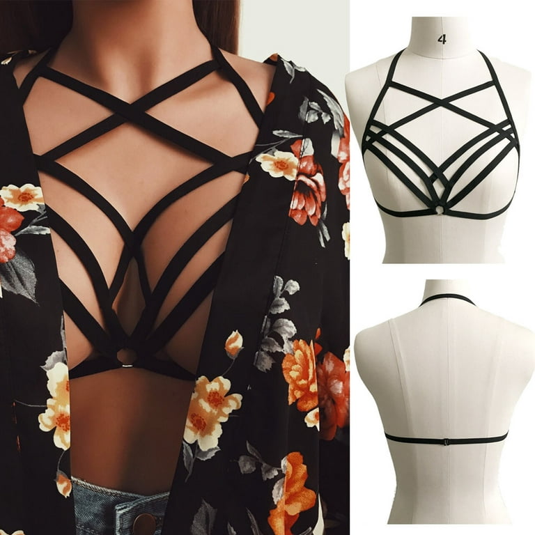 Mnycxen Sexy Women Hollow Out Elastic Cage Bra Bandage Strappy Halter Bra  Bustier Top
