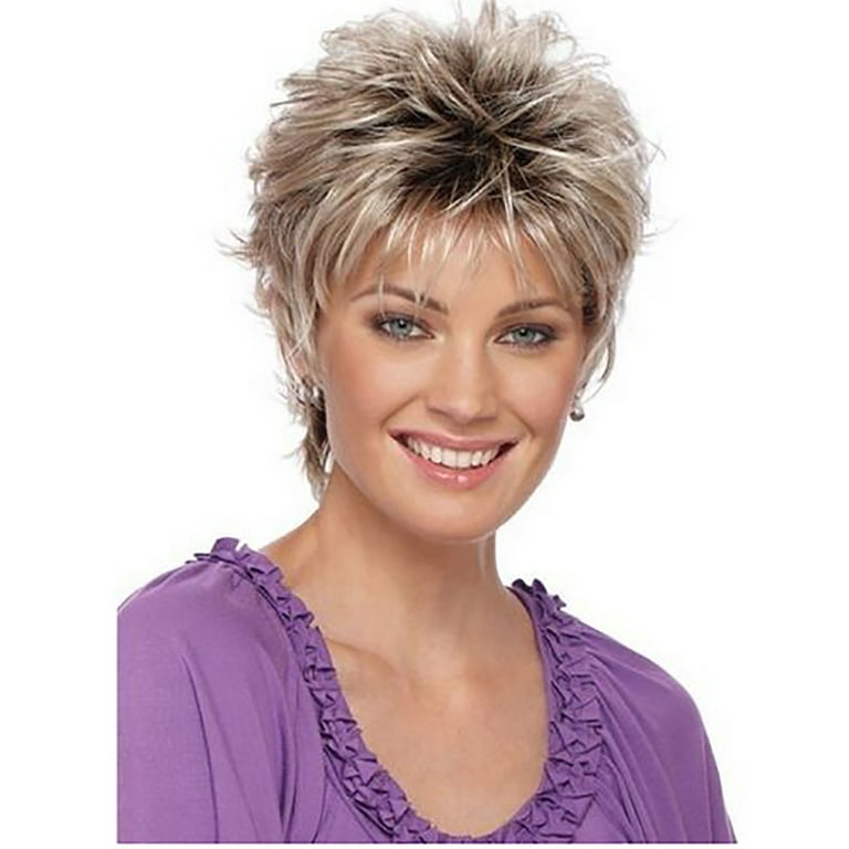 Mnycxen Wig Short Haircut Curly Color Gradient Wigs Short