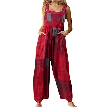 Women Loose Solid Color Strap Wide Leg Pants Casual Jumpsuit - Walmart.com