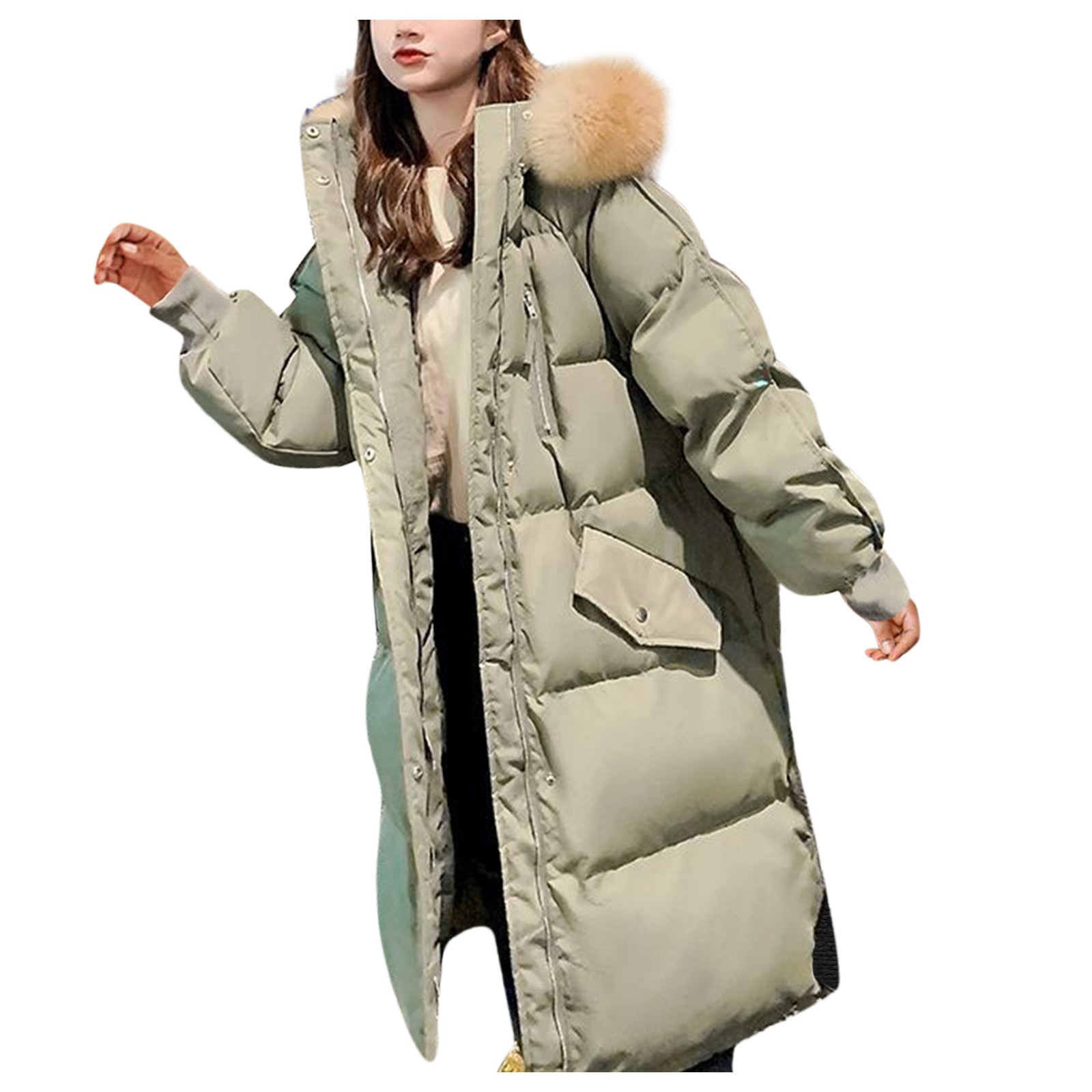 Mnycxen Women Fashion Outerwear Long Cotton-padded Jackets Pocket Suede  Hooded Coats