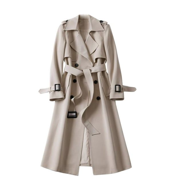 Mnycxen Women Overcoat Solid Slim Fit Coat Jacket Long Outerwear Windbreaker Trench