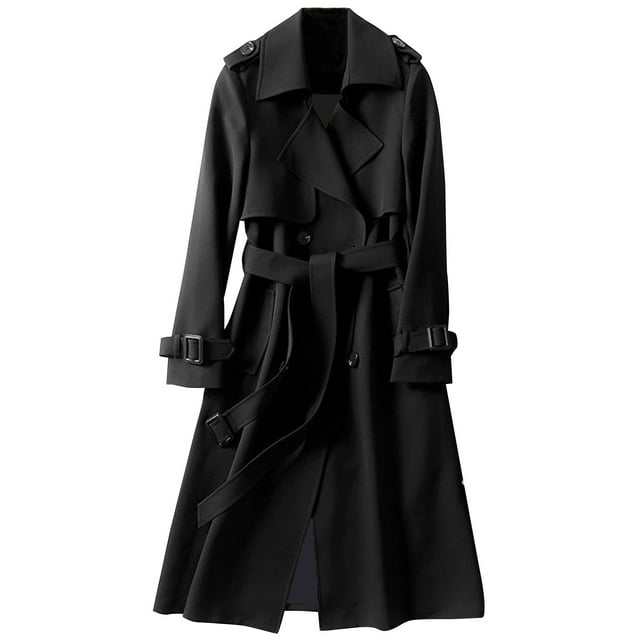 Mnycxen Women Overcoat Solid Slim Fit Coat Jacket Long Outerwear Windbreaker Trench