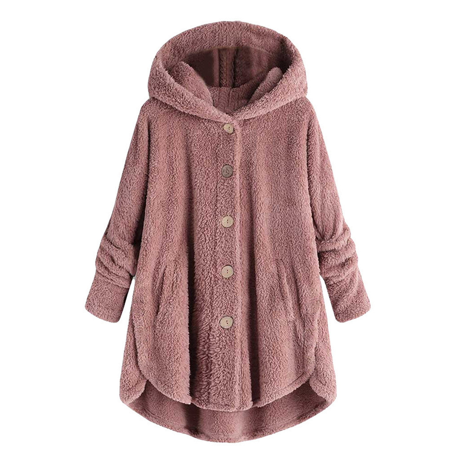 Mnycxen Women Plus Size Button Plush Tops Hooded Loose Cardigan Wool Coat Winter Jacket - image 1 of 5