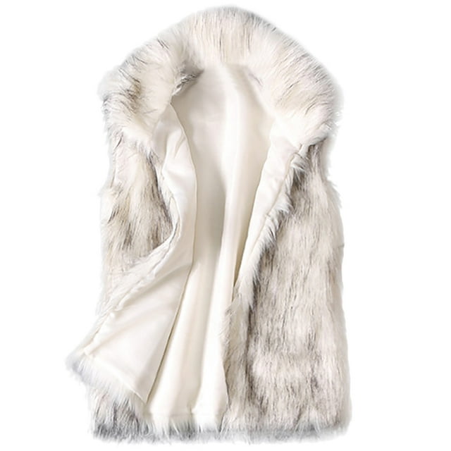 Mnycxen Women'S Wool Vest Faux Fur Vest Stand Collar Faux Fur Coat Vest Jacket