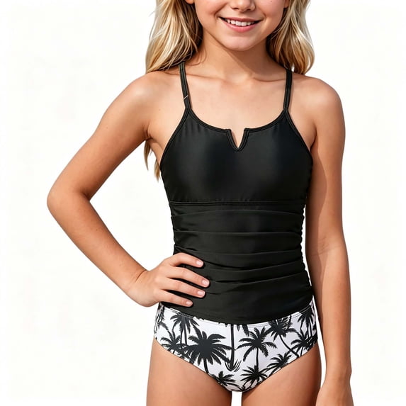 Mnyotv 2pcs swimsuits for girl floral tankini sets Swimming Shorts And Tankini Top girls summer beach swimwear