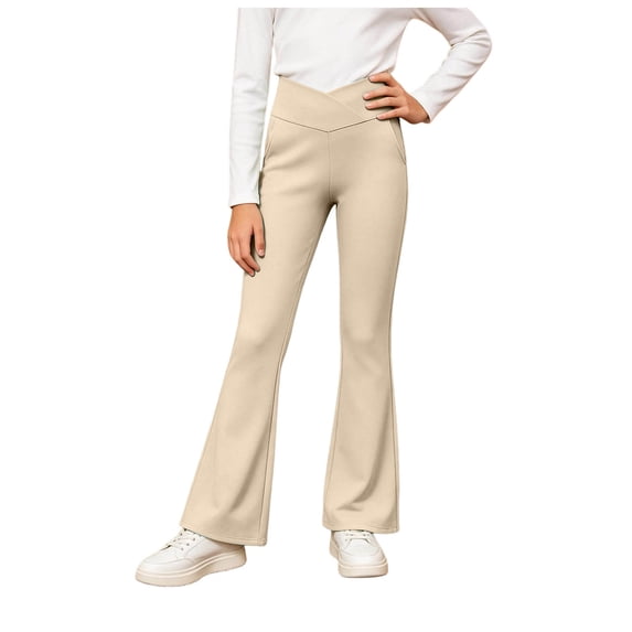 Mnyotv Athletic Flared Yoga Pants Girls Sports Wide Leg Sweatpants Fall Clothes High Wasited Trousers with Pockets Size 7-8Y