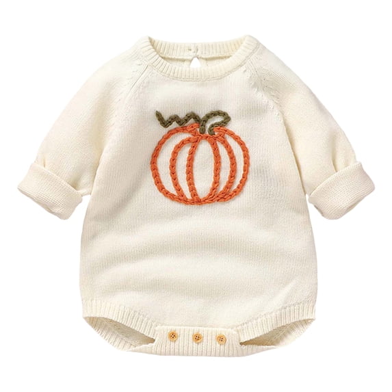 Mnyotv Baby Boy Girl Knit Sweaters Rompers Fall Winter Clothes Pumpkin Printed Long Sleeve Bodysuits Size 6-9Months