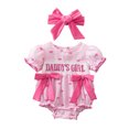 thumbnail image 1 of Mnyotv Baby Girl Clothes Short Sleeve Printed Rompers with Bow and Headbands Cute Summer Clothes for Infants Size 3-6 Months, 1 of 4