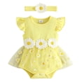 thumbnail image 1 of Mnyotv Baby Girl Summer Clothes Flutter Short Sleeve Dress Rompers with Headbands Floral Jumpsuits Size 6-9 Months, 1 of 5