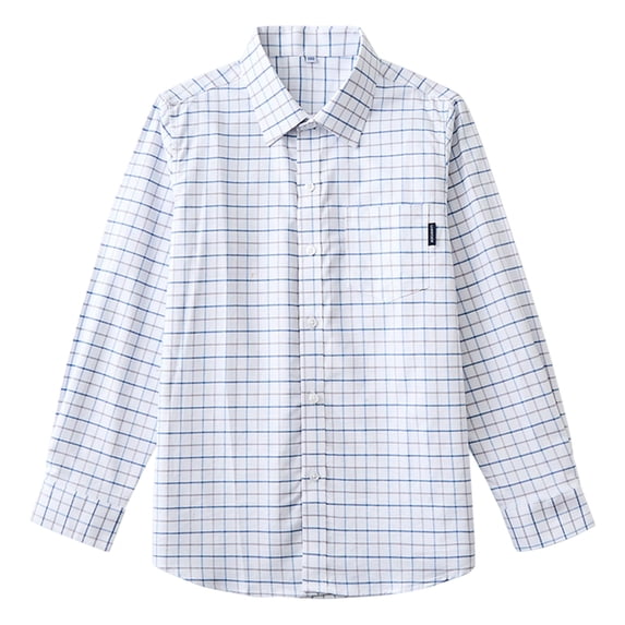 Mnyotv Boys Girls School Uniform Shirts Long Sleeve Button Down Polo Classic Plaid Shirt for Teens Size 5-6 Y