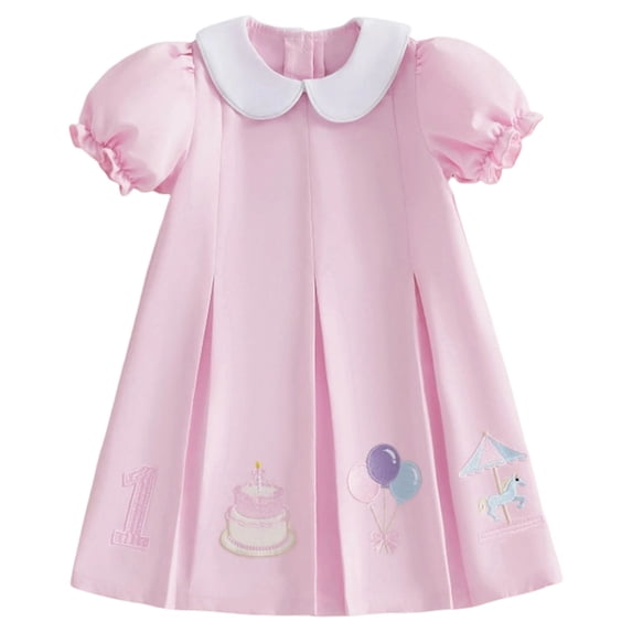 Mnyotv Cake Printed Dresses for Girls Birthday Clothes Breathable Puff Sleeve Summer Outfits Dress Size 6-7Y