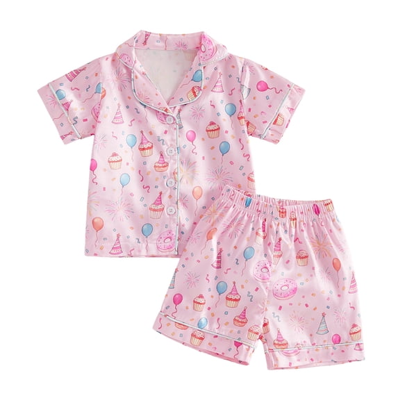 Mnyotv Cake Printed Short Sleeve Pajama Set Causal Lounge Sets Unisex Girls Boys Pajamas Home Sleepwear Size 3-4 Years
