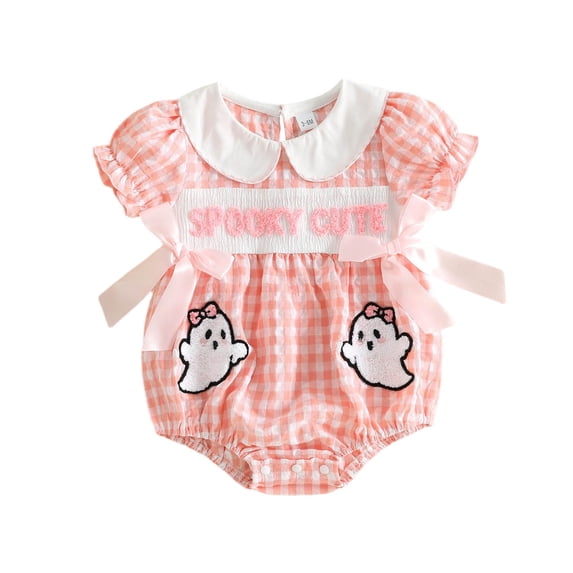 Mnyotv Cartoon Embroidery Rompers Short Sleeve Jumpsuits with Bow Infants Baby Girl Halloween Outfits Size 0-3 Months