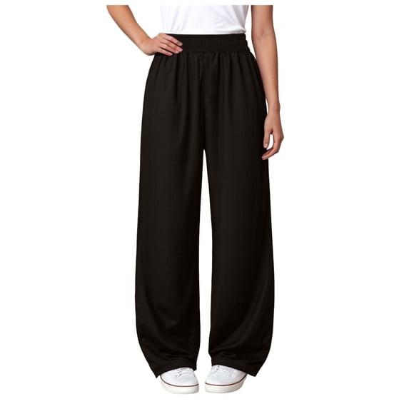 Mnyotv Casual Elastic Waisted Sweatpants Girls Stylish Wide Leg Pants Basic Solid Trousers Size 7-8Y