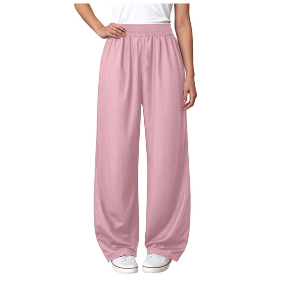 Mnyotv Casual Elastic Waisted Sweatpants Girls Stylish Wide Leg Pants Basic Solid Trousers Size 7-8Y