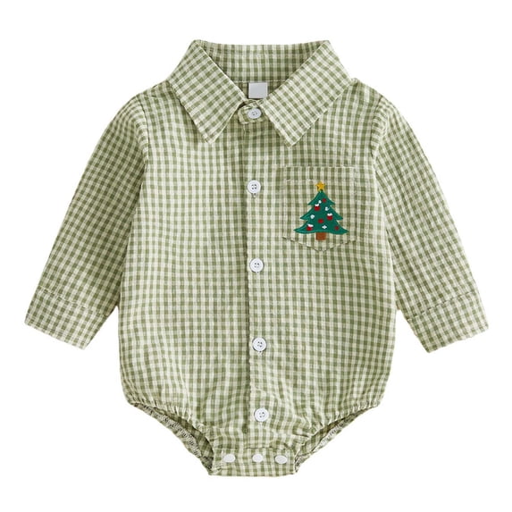 Mnyotv Christmas Outfits for Infants Embroidered Plaid Long Sleeve Bodysuits Baby Boys Rompers Size 0-3 Months
