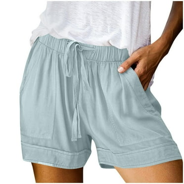 Mnyotv Comfy Shorts for Women High Waist Tie Waist Shorts for Women European Summer Fashion with Pockets Blue M