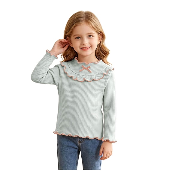 Mnyotv Cute Bow Ruffle Tops for Girls Fall Clothes Long Sleeve Thermal Undershirts Top Size 18-24 Months
