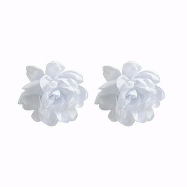 Mnyotv Earrings for Women Pearl Earrings White Camellia Earrings Jewelry Exaggerated Fabric Design Large Flower Earrings Summer Handmade Ear Accessories White