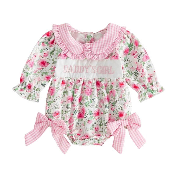 Mnyotv Floral Printed Bodysuits with Bow for Girls Long Sleeve Rompers Infants Baby Girl Clothes Size 3-6 Months