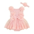 thumbnail image 1 of Mnyotv Floral Romper Dress for Girls Birthday Outfits Infant Baby Girl Clothes Mesh Sleeveless Dresses with Headband Size 3-6Months, 1 of 8