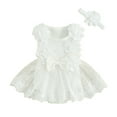 thumbnail image 1 of Mnyotv Floral Romper Dress for Girls Birthday Outfits Infant Baby Girl Clothes Mesh Sleeveless Dresses with Headband Size 6-12Months, 1 of 4