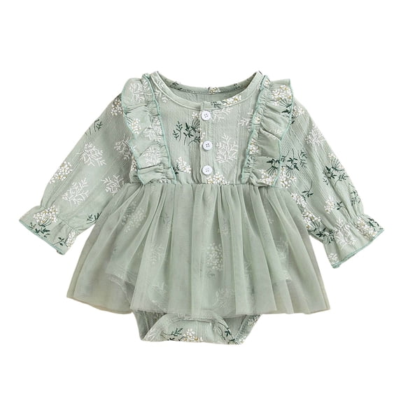 Mnyotv Floral Rompers Baby Girl Fall Clothes Long Sleeve Rompers Dress Cute Bodysuits Newborn Girls Outfits Size 6-12 Months