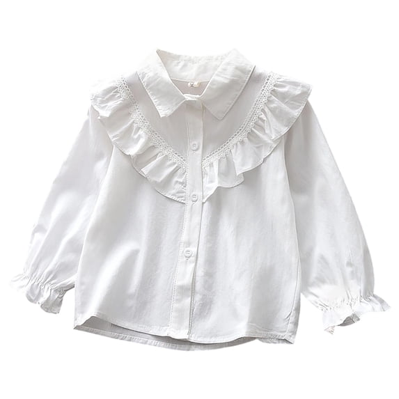 Mnyotv Girl'S White Long Sleeved Shirt Performance formal Shirts School Uniform Tops Size 13-14 Years