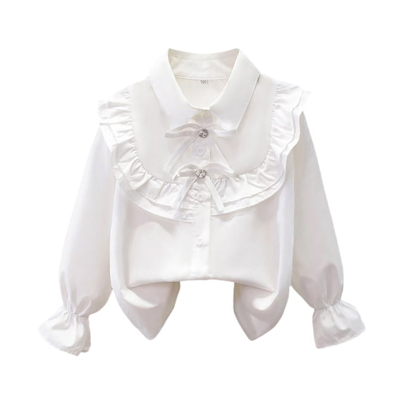 Mnyotv Girl'S White Long Sleeved Shirt Performance formal Shirts School Uniform Tops Size 15+ Years