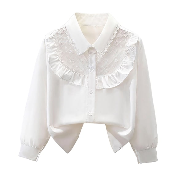 Mnyotv Girl'S White Long Sleeved Shirt Performance formal Shirts School Uniform Tops Size 9-10 Years