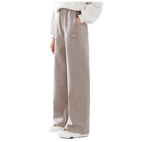Mnyotv Girl's Baggy Sweatpants Athletic Pants with Pockets Lightweight Wide Leg Pants for Girl Size 9-10Y