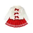 thumbnail image 1 of Mnyotv Girls Clothes Ruffle Bow Long Sleeve Sweaters with Dress Skirts 2Pcs Matching Sets Fall Winter Outfits Size 4-5Y, 1 of 4