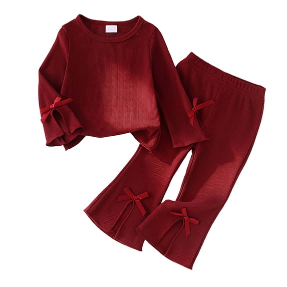 Mnyotv Girls Cute Red Bow Long Sleeve Tops and Flared Pants Toddler Baby Girl Fall Clothes Size 12-18 Months