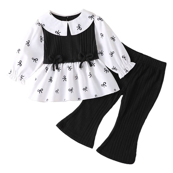 Mnyotv Girls' Fall Winter Outfits Ruffle Long Sleeved Sweatshirts and Ribbed Pants 2Pcs Sets Size 9-12 Months