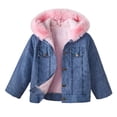 thumbnail image 1 of Mnyotv Girls Hooded Fleece-Lined Denim Jackets Outwear Long Sleeve Plush Coats Fall Winter Clothes for Little Girl Size 12-18 Months, 1 of 6