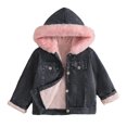 thumbnail image 1 of Mnyotv Girls Hooded Fleece-Lined Denim Jackets Outwear Long Sleeve Plush Coats Fall Winter Clothes for Little Girl Size 12-18 Months, 1 of 7