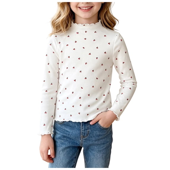 Mnyotv Girls' Long Sleeve T Shirt Spring Fall Clothes Polka Dot Printed Crewneck Tops Baby Girl Undershirts Size 1-2Y