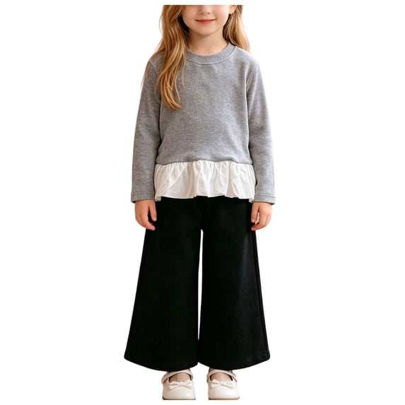 Mnyotv Girls Long Sleeve T Shirts Toddler Lace Hem Pullover Tops Casual Basic Fall Clothes Size 4-5 Years