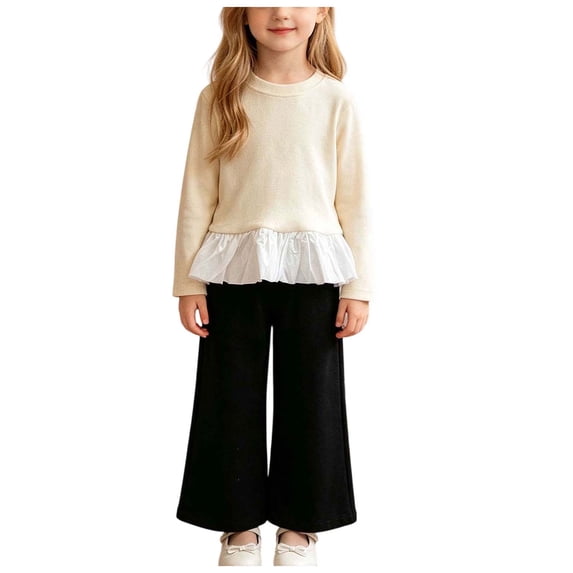 Mnyotv Girls Long Sleeve T Shirts Toddler Lace Hem Pullover Tops Casual Basic Fall Clothes Size 5-6 Years