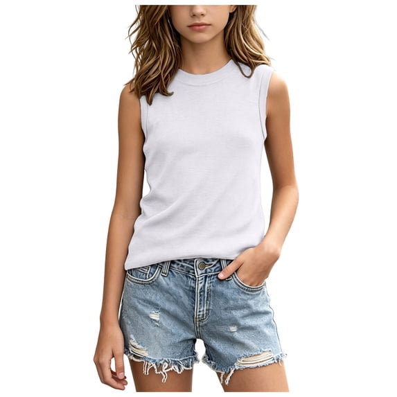 Mnyotv Girls Sleeveless Vest Tops Baggy Crewneck Tshirts Stylish Athletic Yoga Outfits Summer Clothes Size 9-10 Years