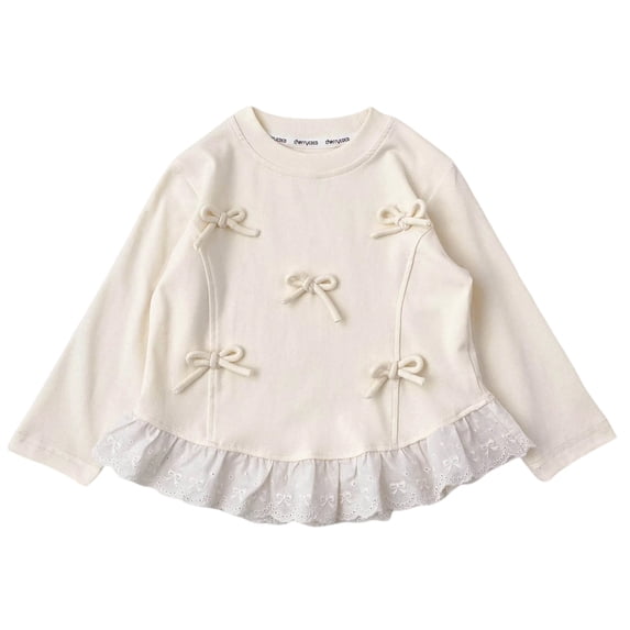 Mnyotv Girls' Spring Fall Long Sleeve Tees Tops Ruffle Hem Long Sleeve T Shirts with Cute Bow Kids Sweatshirts Size 9-10Y