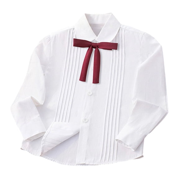 Mnyotv Girls White Uniform Shirts with Bow Cotton Button Down Shirts Long Sleeve Fall Clothes Tops Size 14-15Y
