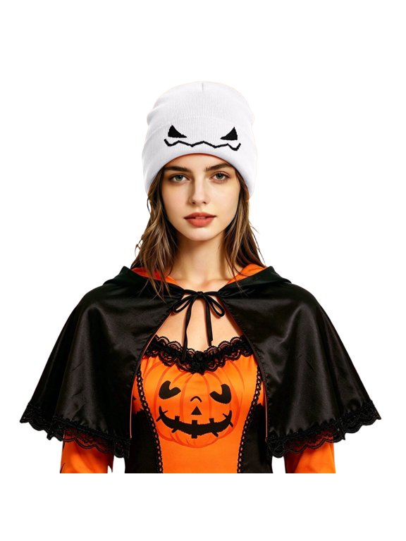 Gothic Pumpkin Face Knitted Hats for Women Halloween Costume Party Cos Accessory
