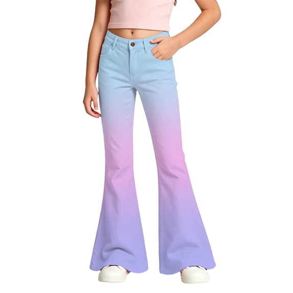 Mnyotv Gradient Print Flared Leggings for Girls Casual High Waisted Sports Yoga Pants with Pockets Size 9-10 Year