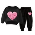 thumbnail image 1 of Mnyotv Heart Printed Sweatsuits Set Long Sleeve Crewneck Top Jogger Pants Fall Winter Outfits for Kid Girls Size 5-6 Years, 1 of 5