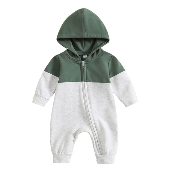 Mnyotv Infants Baby Boys Jumpsuits Hooded Long Sleeve Zip Rompers Infants Spring Fall Clothes Size 0-3 Months